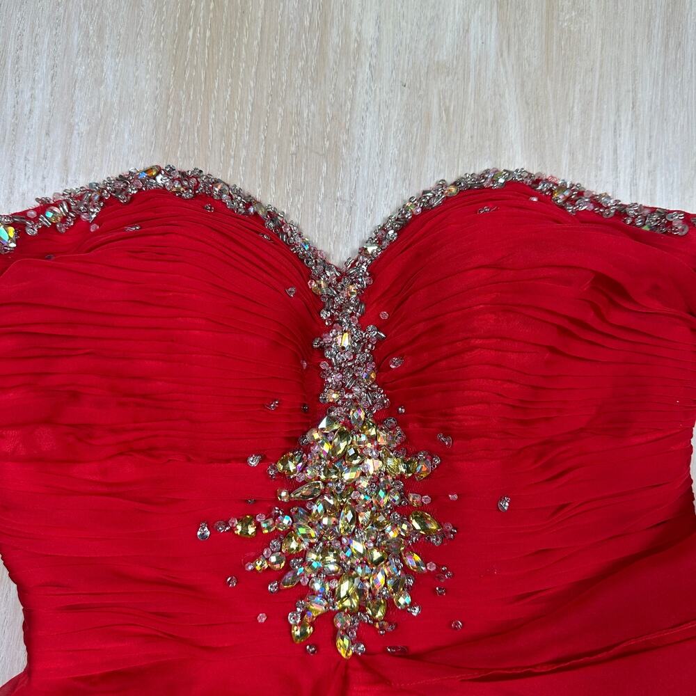 Mac Duggal Red Strapless Embellished Sequin High Low Formal Evening Gown Dress 4 - Picture 4 of 16
